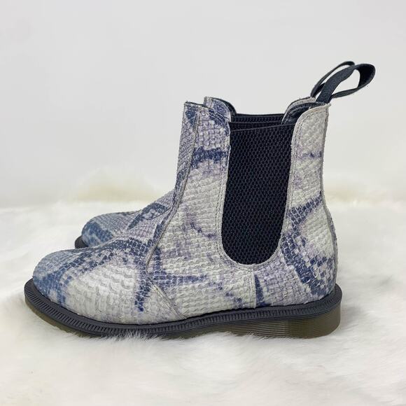 NWOT DR. MARTENS Flora Asciano Chelsea Boot faux snakeskin leather gray white - Picture 3 of 13
